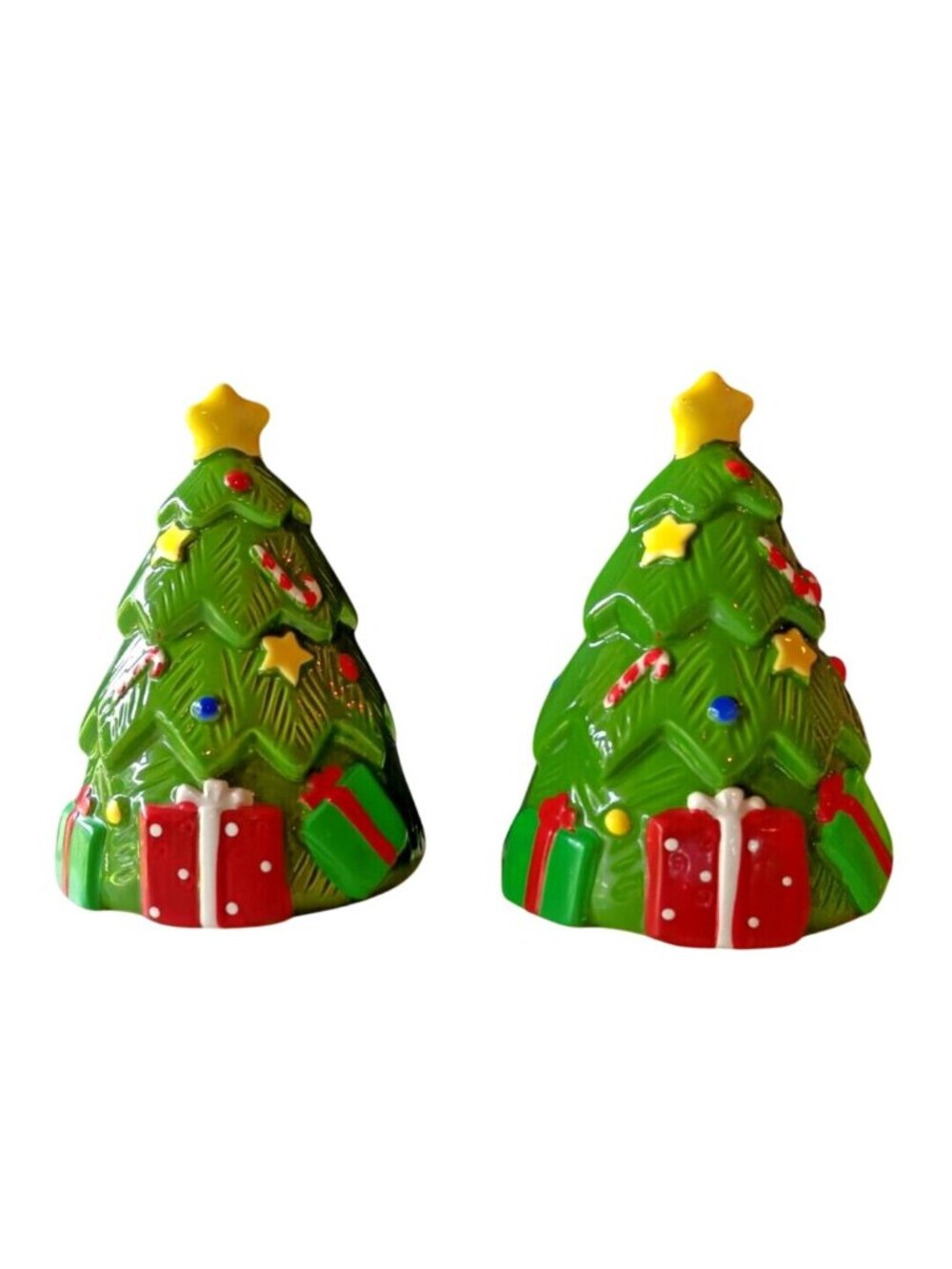 Ceramic Dolomite Christmas Tree Salt‎ & Pepper Shaker Set Holiday Decor Present